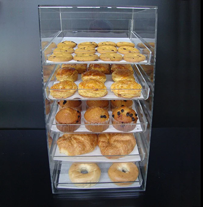 Manufacturer High Quality Acrylic Pastry Container Bakery Donuts Cupcake Display Tray Rack Case With 5 Trays