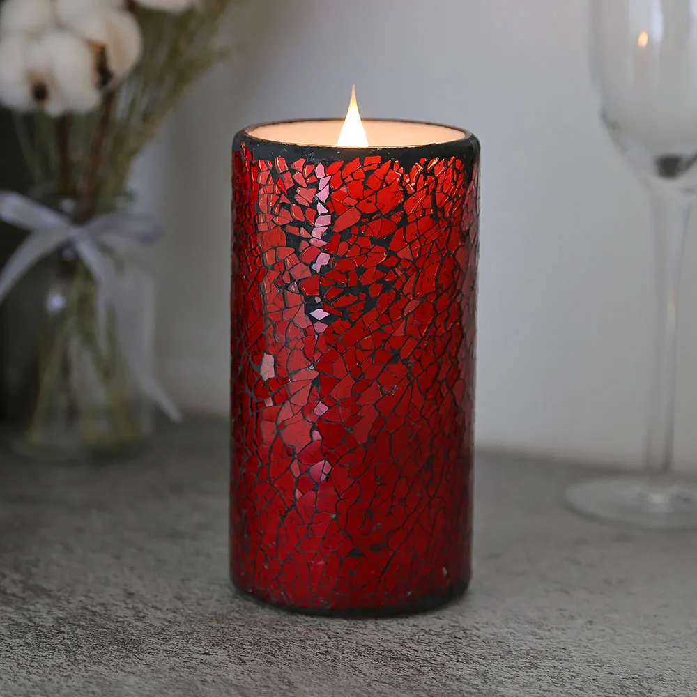 Candle gift sets flameless flickeringelectric candle glass  jar mosaic real wax red led candles