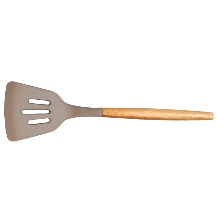 5 Piece Silicone Cooking Utensil Set with Natural Acacia Hard Wood Handle