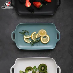 baking dish, Rectangular pan with handles, light blue serving dish