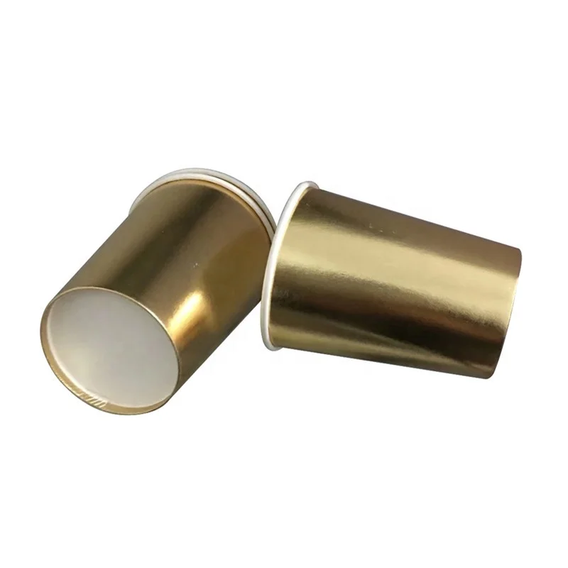 disposable paper metallic colored gold silver foil drinking cups for cold beverages