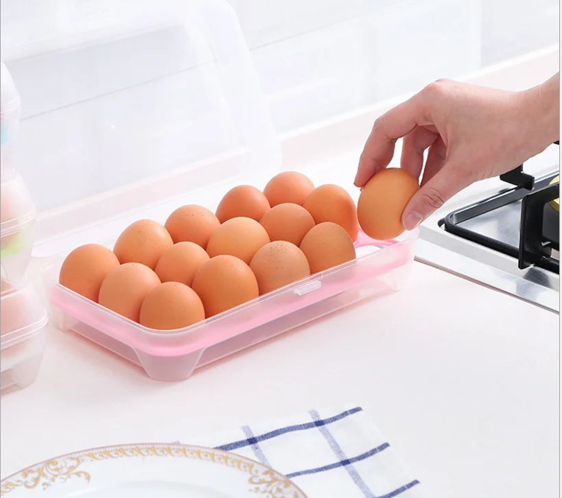 High quality 15 grid food grade PP kitchen plastic egg storage fresh keeping box crisper  /  Egg storage box