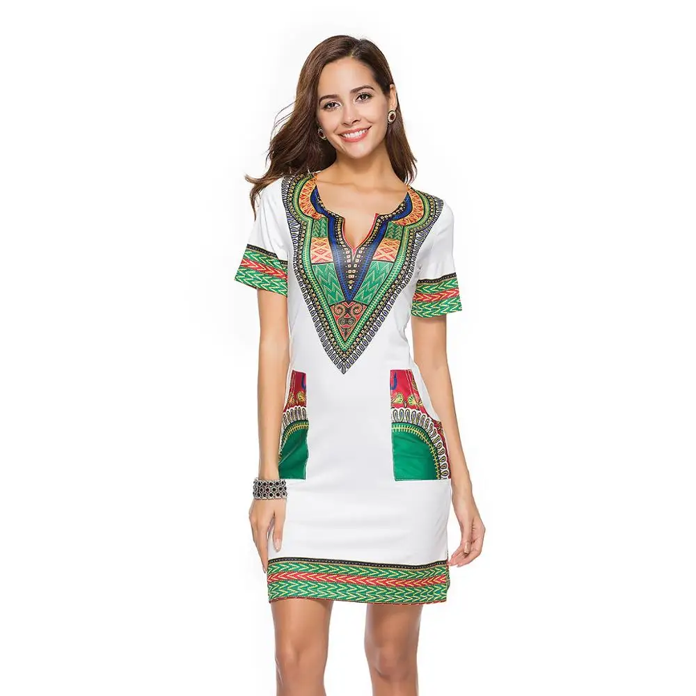 
Summer short sleeve boho casual short mini ethnic dress 