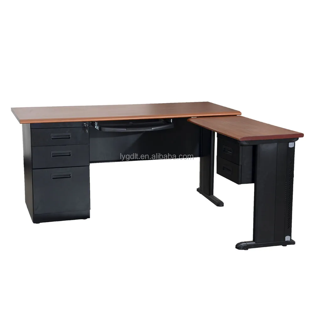 Office desk L shape with drawer Executive Luxury Melamine Wooden Office Writing Consulting Wood Table