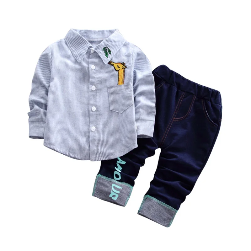 
Autumn Baby Boy Gentlemen Long Sleeve Striped Soft Cotton Shirt Tops+Long Pants Trousers Toddler Outfits Baby Boy Clothing 
