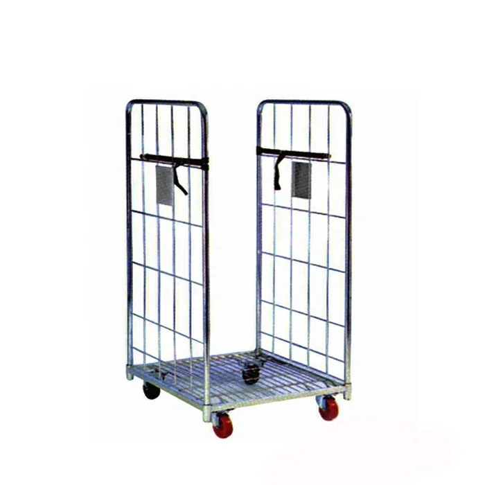 Galvanized foldable warehouse mild steel welded logisitic storage wire metal mesh roll container with wheels