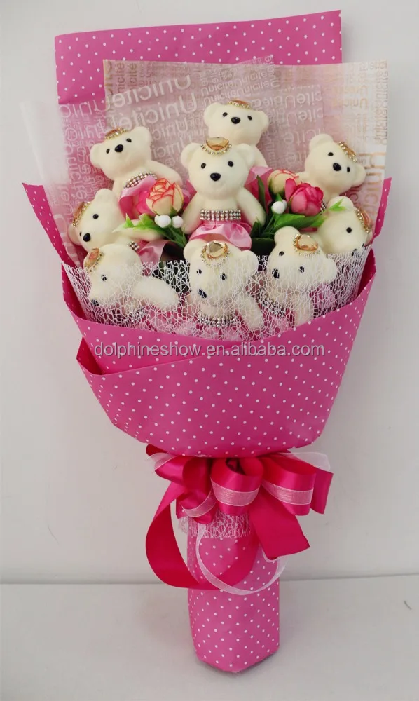 Новый подарок на день матери мягкий плюшевый мишка букет цветов красивый заказ розовый игрушечный День святого