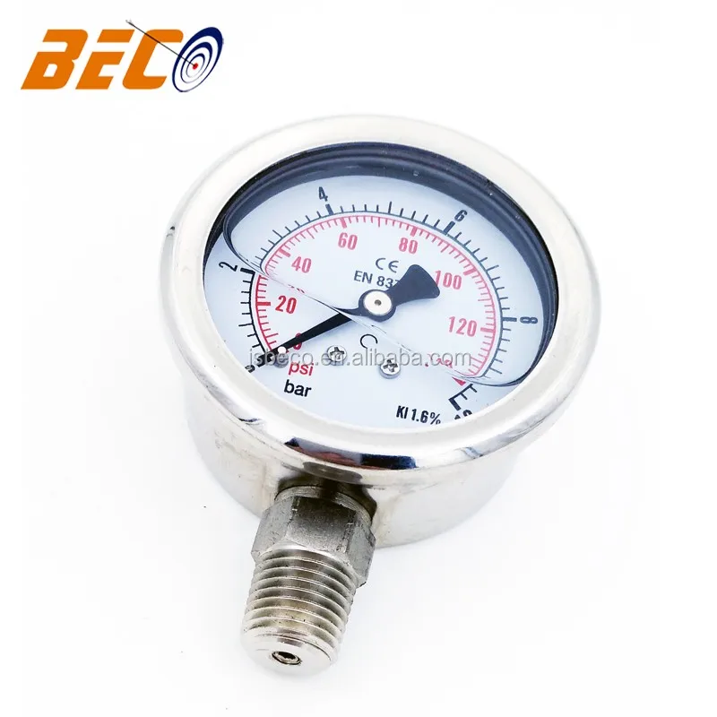 Beco best price manufactier 50mm full stainless steel oil  screw type pressure gauge manmeters