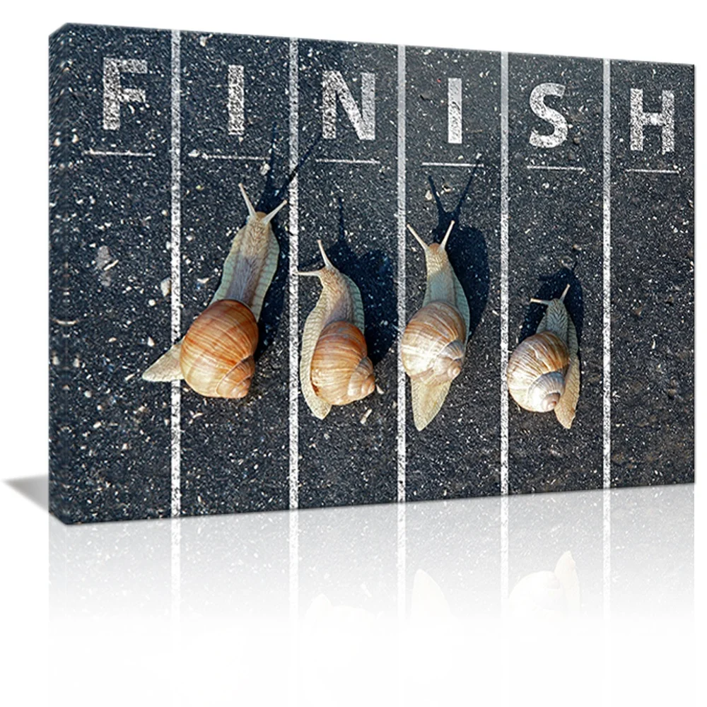 Animal Motivational Wall Art Snail Art Print Never Give Up Snails Keep Running to the Finish Line Office Inspirational Decor