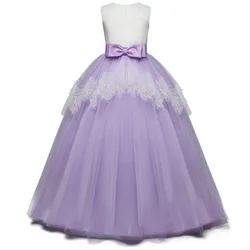 Pabasana blue tulle girl dress with embroidery lace and bow belt for party with quality warranty