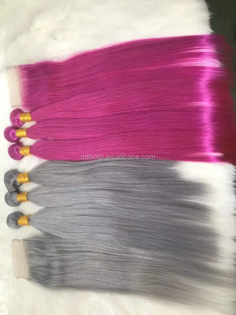 Straight Grey Brazilian Remy Hair Weave Silver Gray Color Human Hair Bundles  Extension