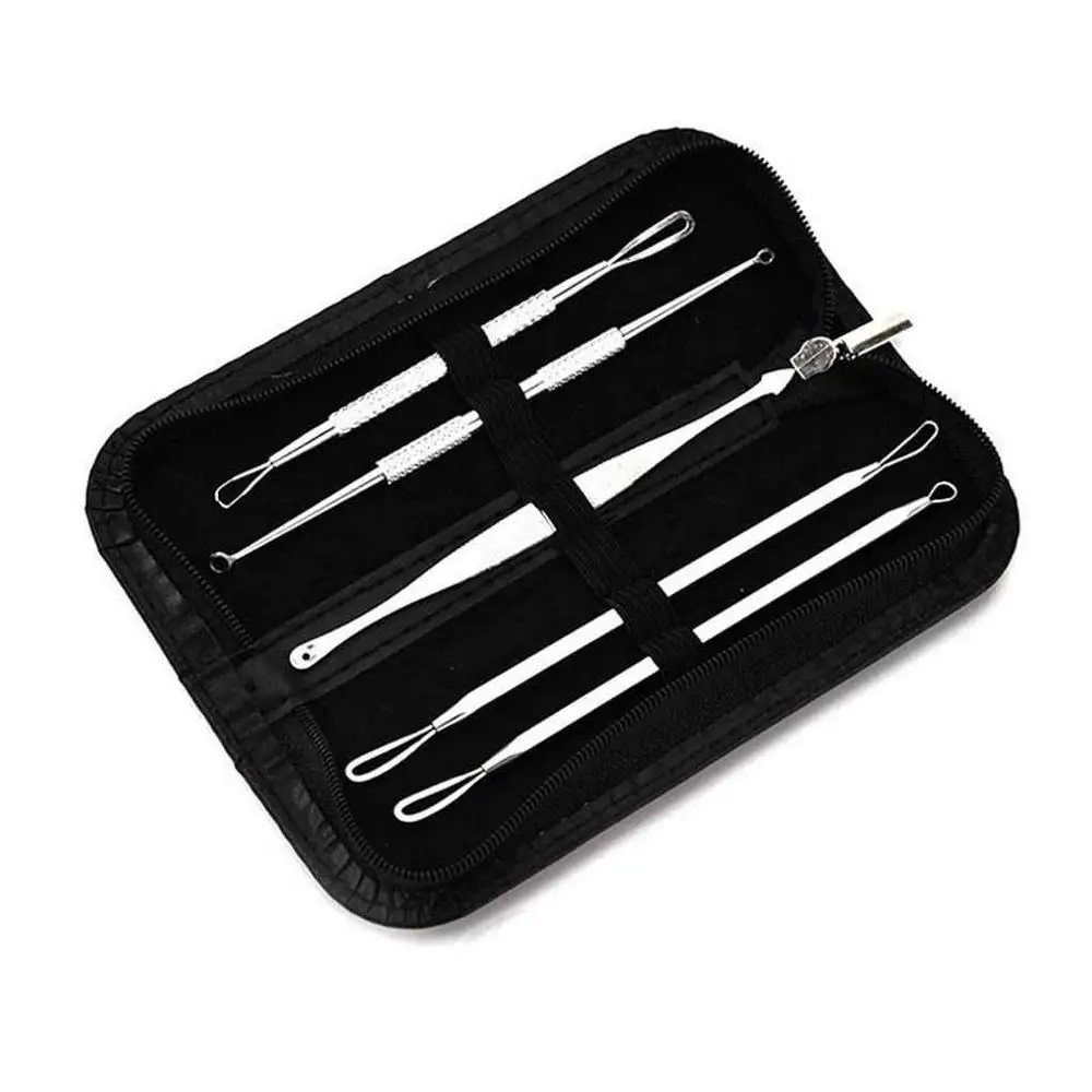5pcs/set with PU bag Premium Blackhead Acne Comedone Pimple Blemish Extractor Remover Tool Kit