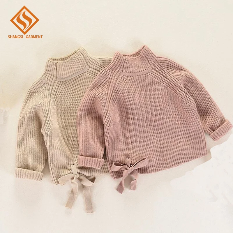 kids half turtleneck pure color long sleeve rib pattern cotton knitting pullover baby girl winter sweaters