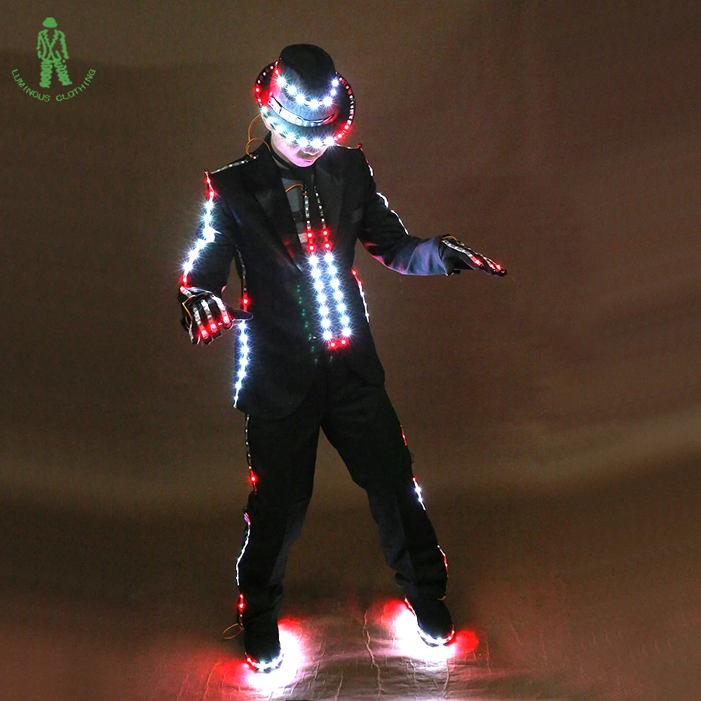 High Quality LED Suit Colorful Luminous Clothes Michael Jackson Style Performance Ballroom Night Club Show Luminescent Clothes