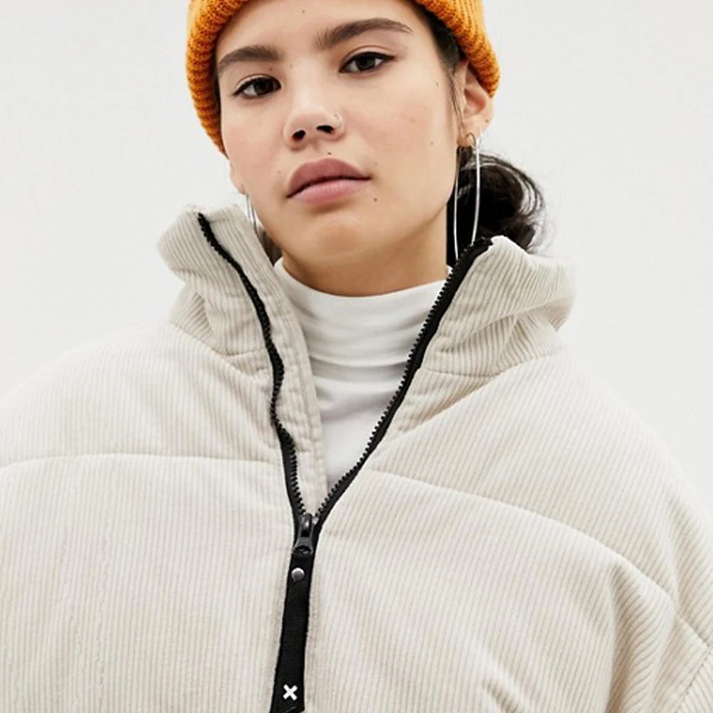 Wholesale jacket factory custom woven label unisex stand collar corduroy cotton-padded puffer jacket