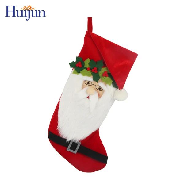 Christmas Crafts Fashion 20inch red Velvet personalized Christmas stockings Santa Claus Stocking With Beard xmas socks gift bag