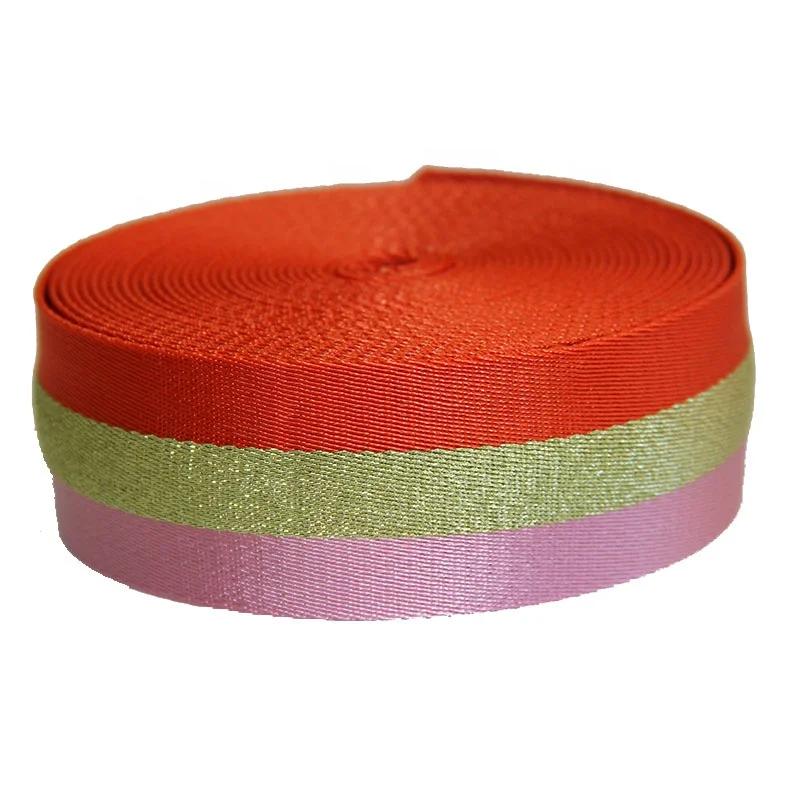 Factory Price Wholesale three colors Polyester Ribbon Gold Line Webbing 1.9 mm thickness 50mm width
