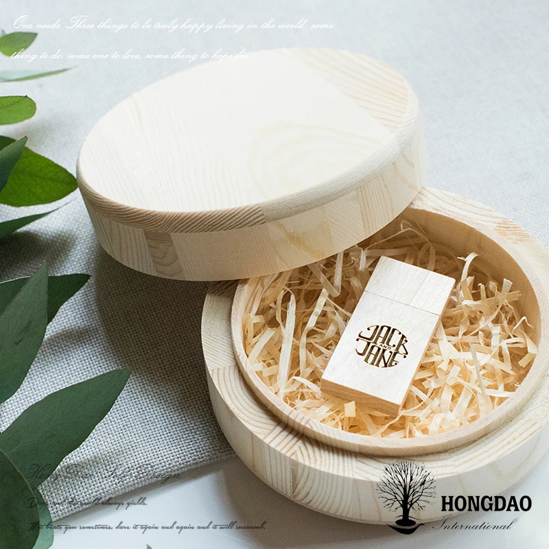 
HONGDAO custom natural wedding gift wooden USB flash drive with box wooden usb memory stick 
