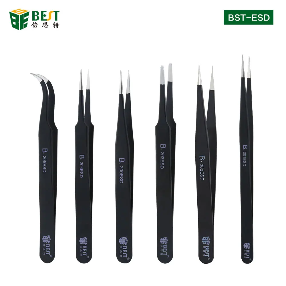 Anti-static ESD Stainless Steel Tweezers repair Maintenance Tools Industrial Precision Curved Straight Tweezers