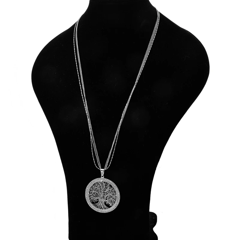 New Design Long Gold Necklace Custom Jewelry Curved Tree Of Life Pendant Women Necklace