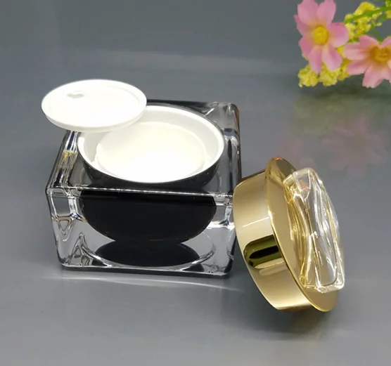 10g 15g 30g 50g 1oz Luxury black square shape acrylic cosmetic cream jar / Fancy empty plastic container jars