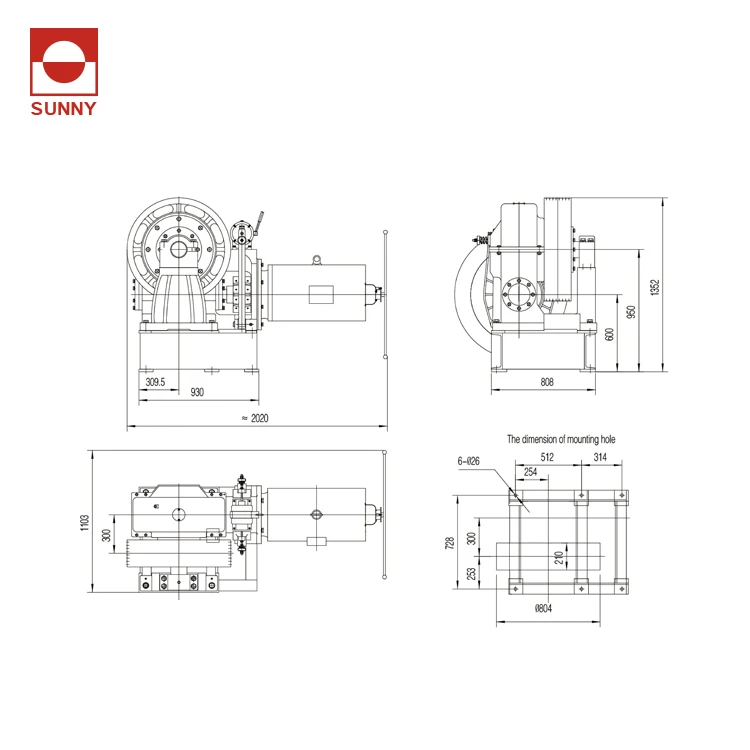 Elevator Machine , Geared Traction machine for Geared Traction Elevators with Gear Motor, Roping:1:1