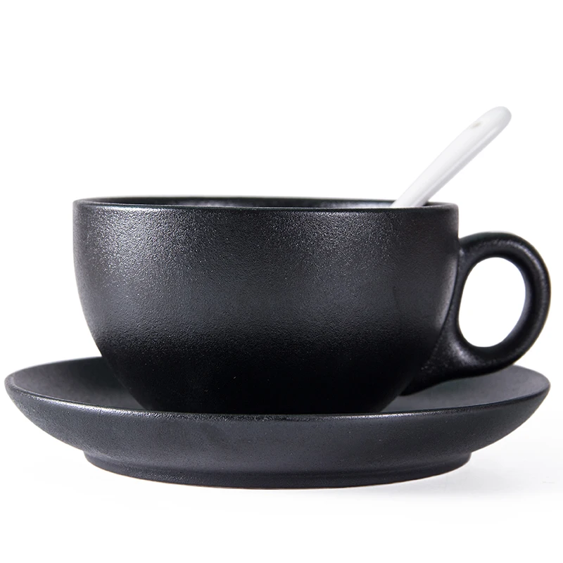 factory hot sell cheap price black bone china ceramic porcelain coffee cup tray set with handle spoon
