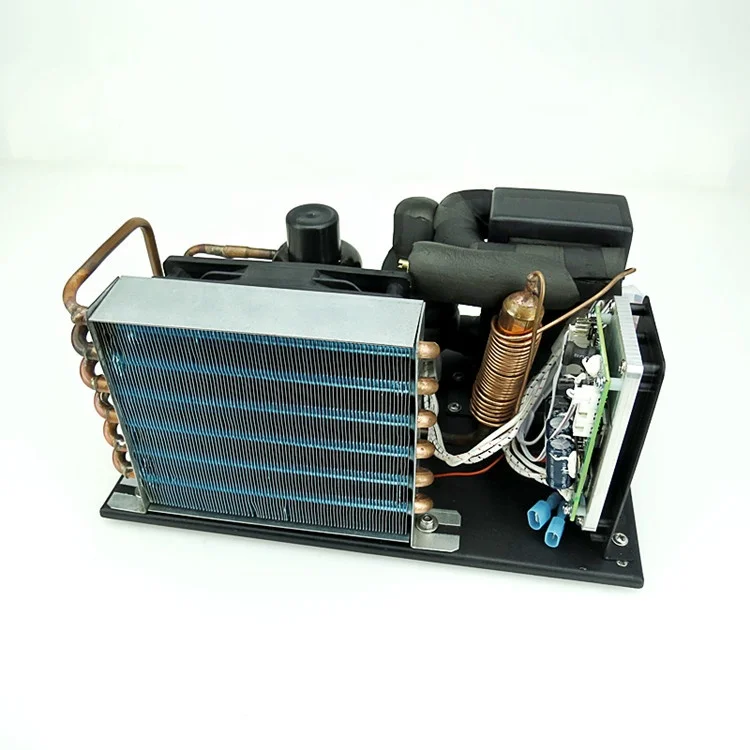 Solar battery power DC 12v 24v mini refrigeration water chiller unit with micro inverter compressor for medical cooling