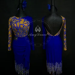 Custom made jewelry blue elegant crystals latin dance dress latin dance costume