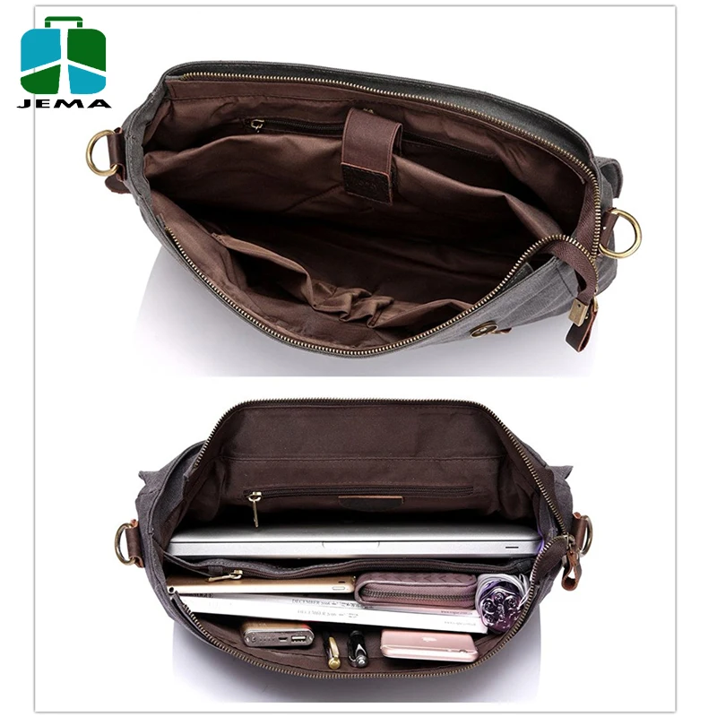 Casual Leather Canvas Messenger Bag men for 14 inch Laptop