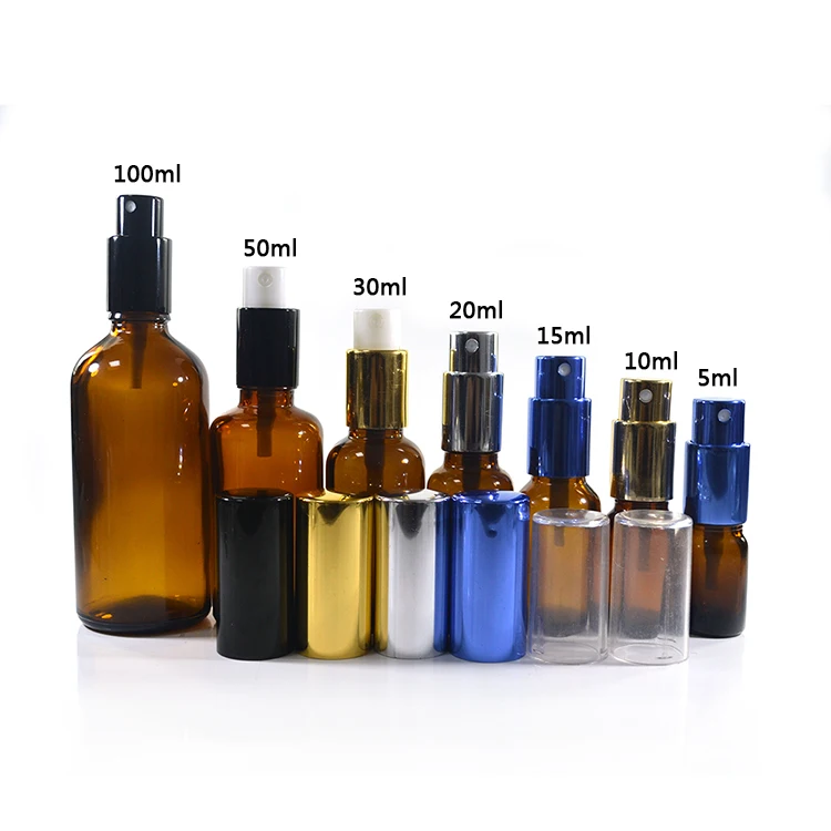 5ml 10ml 15ml 20ml 30ml 50ml 100ml Amber Pump Spray Glass Bottles with Black serum toner dispenser