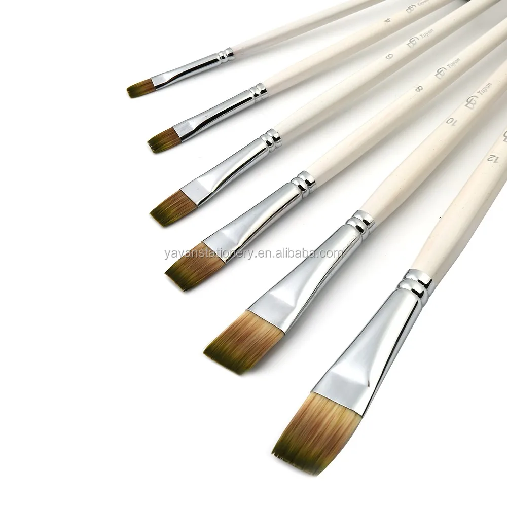 Customized Multi color Synthetic Hair Pearl White Short Birch Handle Paint Brushes Set For Gouache Acrylic Watercolor Painting