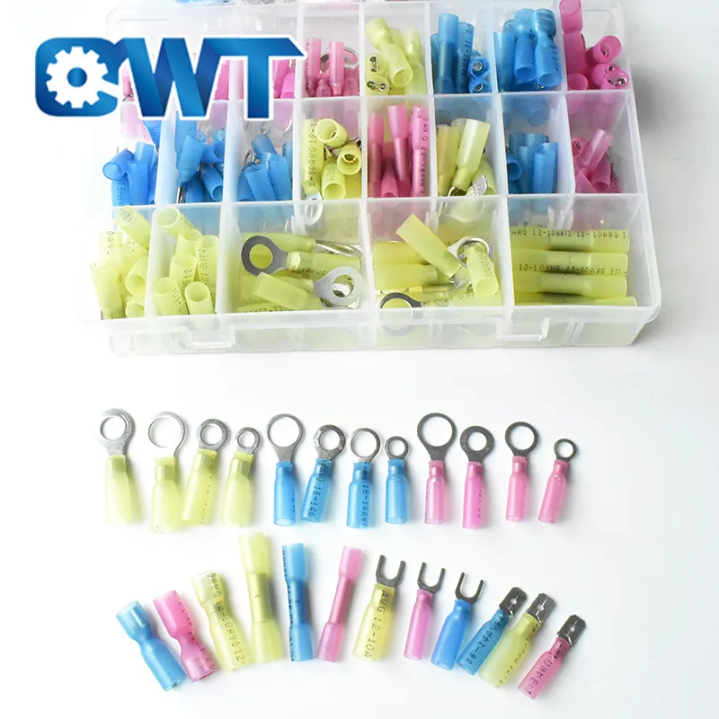 QWT 270PCS insulated female crimp spade ring butt heat Shrink wire connectors terminals kit