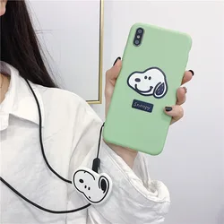 Cute Japan Cartoon Snoop Doraemon phone case For iPhone 14 13 12 Plus Xs Max Xr Soft back cover with Kitty Cat stand rope strap
