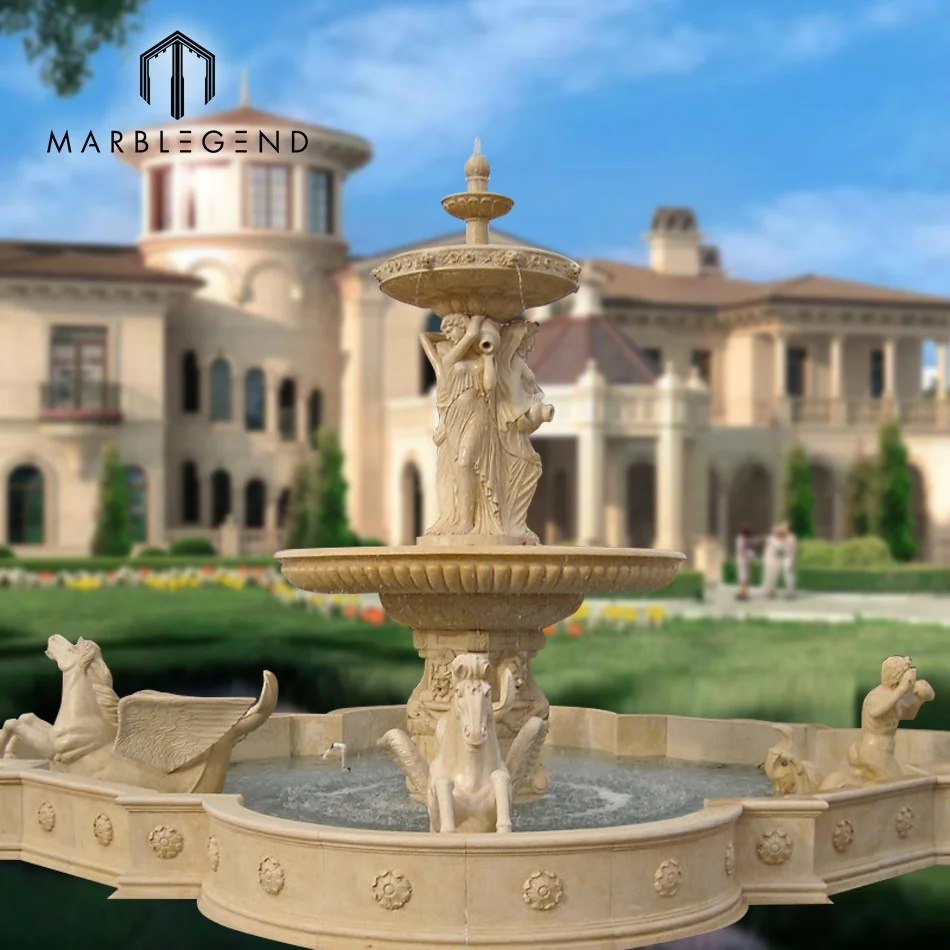 Best price natural stone made large horse statue marble garden fountain