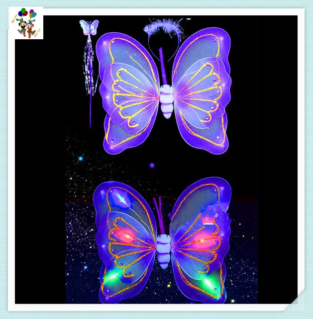 Cheap Kids Girls Party Costume Led Light up Fairy Butterfly Wings with Glitter HPC-2947