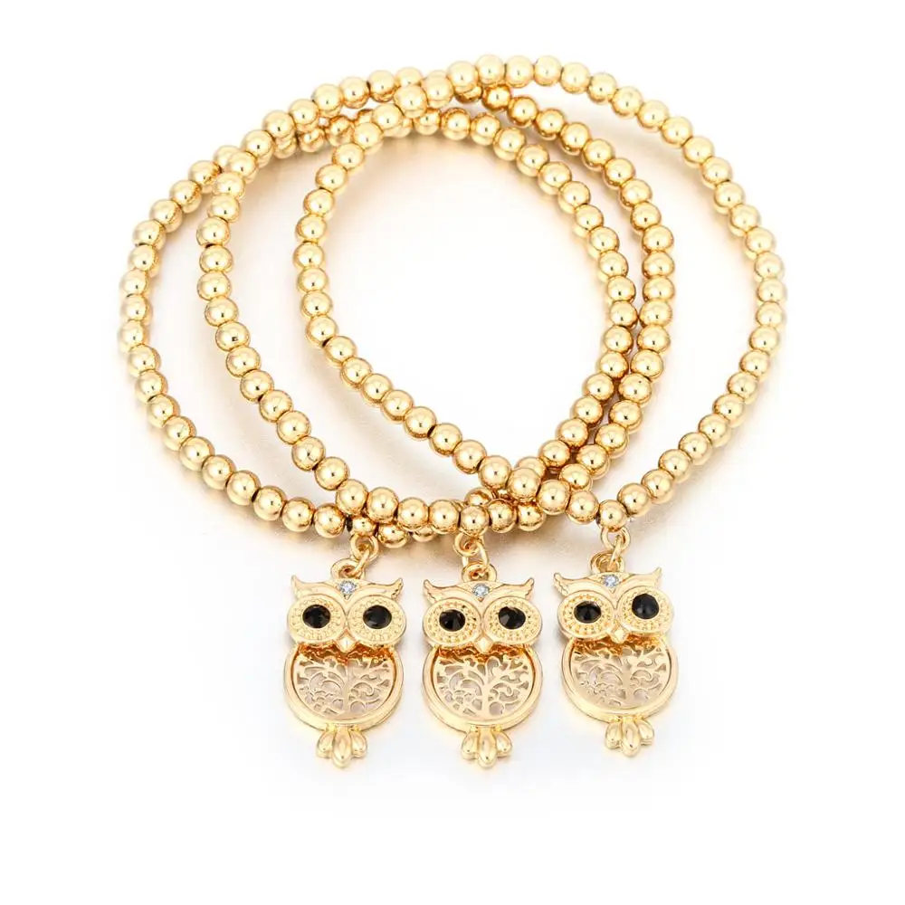 2020 Fashion Tree of Life Pendant Jewelry for Women Cute Owl with Crystal Elastic Corn Chain 3 Pcs/Set Bracelets SL05895