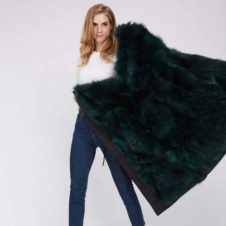 Winter Warm Ladies Real  Fox Fur Pink Lining Parka Coat with Hat