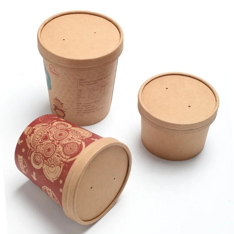 Custom printed disposable hot soup bowls/kraft paper soup cup/ice cream cup