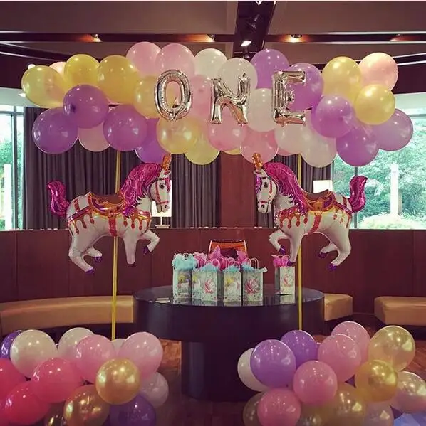 CYmylar helium animal Horse balloons Magic Carousel foil balloon decoration for the First Birthday Party.