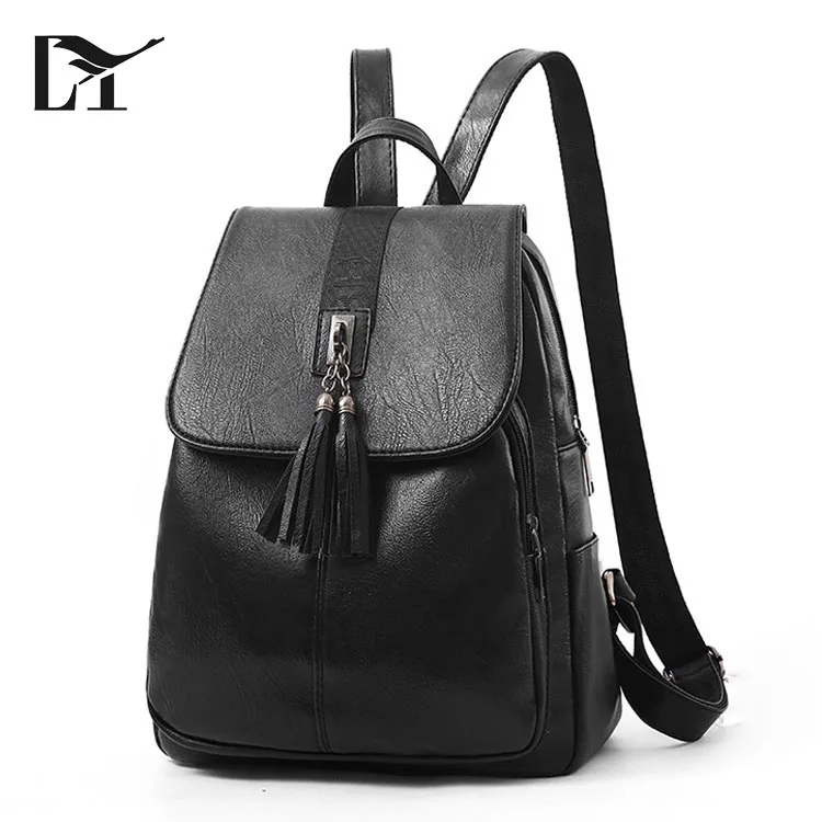 2018 Fashion Woman Bag Backpack Chinese Women Stylish Black PU Leather Backpacks