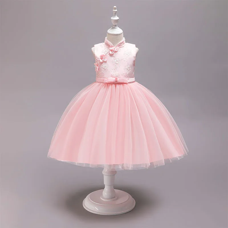 
Kids Baby Girls Mandarin Collar Sleeveless Fashion Chinese Vintage Tutu Dress 