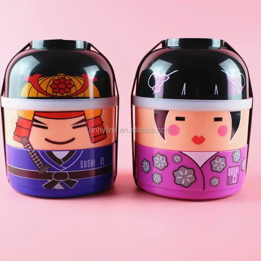 2022 Free Sample 3 Layer Plastic Kids Lunch Box Thermal Insulation Lunch box Lovely Cartoon Plastic lunch box