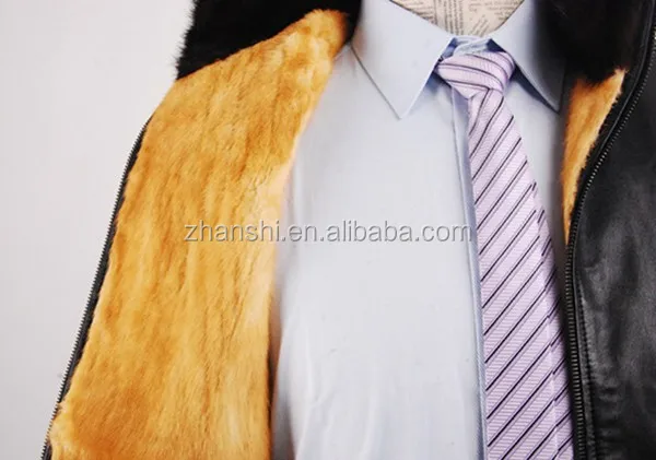 Russian Style Men Winter Black Leather Coats With Fur Collar And Lining