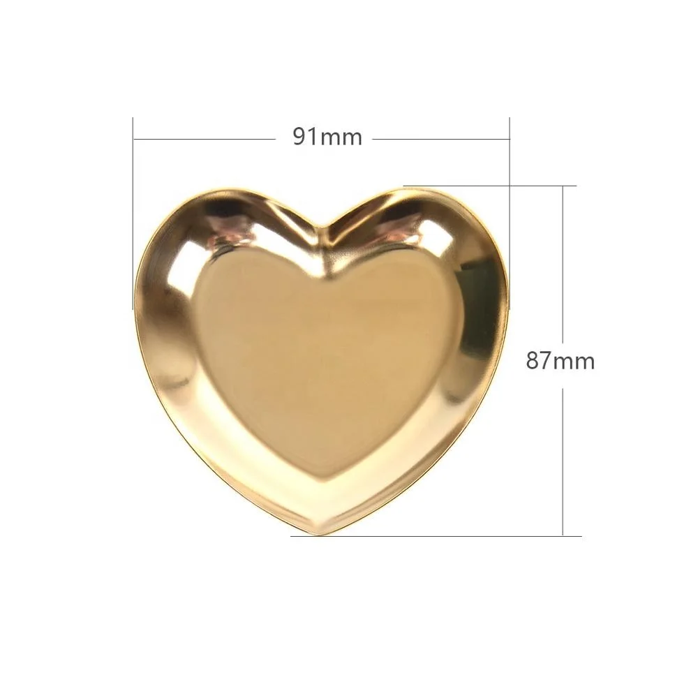 Cute stainless steel material rose gold color heart shaped trinket dishes metal ring dishes