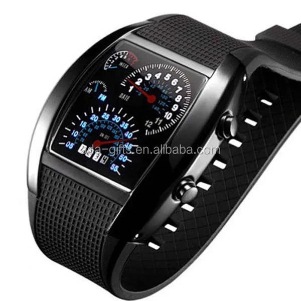 2016 fashion mirror led watch flash blue white light pu sport led watch