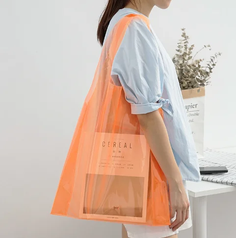 Custom logo plastic clear pvc handbag transparent beach bag tote bag summer pvc beach tote bag