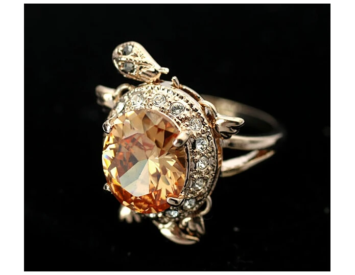 Gold gemstone tortoise finger ring golden noble topaz gemstone tortoise ring 2016