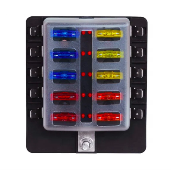 Universal 10 Way Fuse Box Block Fuse Holder Car Vehicle Circuit Auto Blade LED