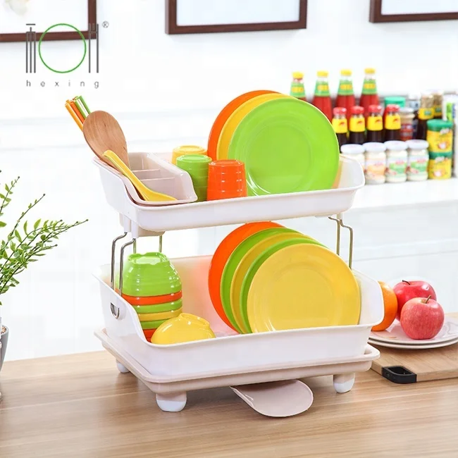 Plastic Double Layer Chopsticks Dish Drainer Tray Shelves Cutlery storage Holders Kitchen Dish Draining Rack